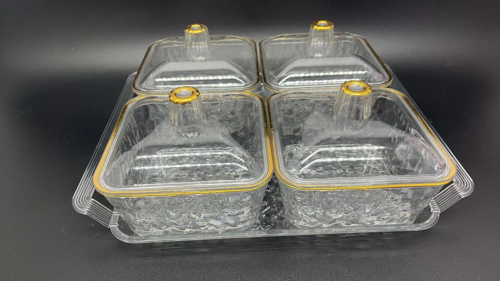Acrylic 4pcs Candy Storage Tray Set, Serving Fruit Tray With Glass Acrylic Lid, Desktop Candy Container Acrylic 4pcs Candy Storage Tray Set, Serving Fruit Tray With Glass Acrylic Lid, Desktop Candy Container